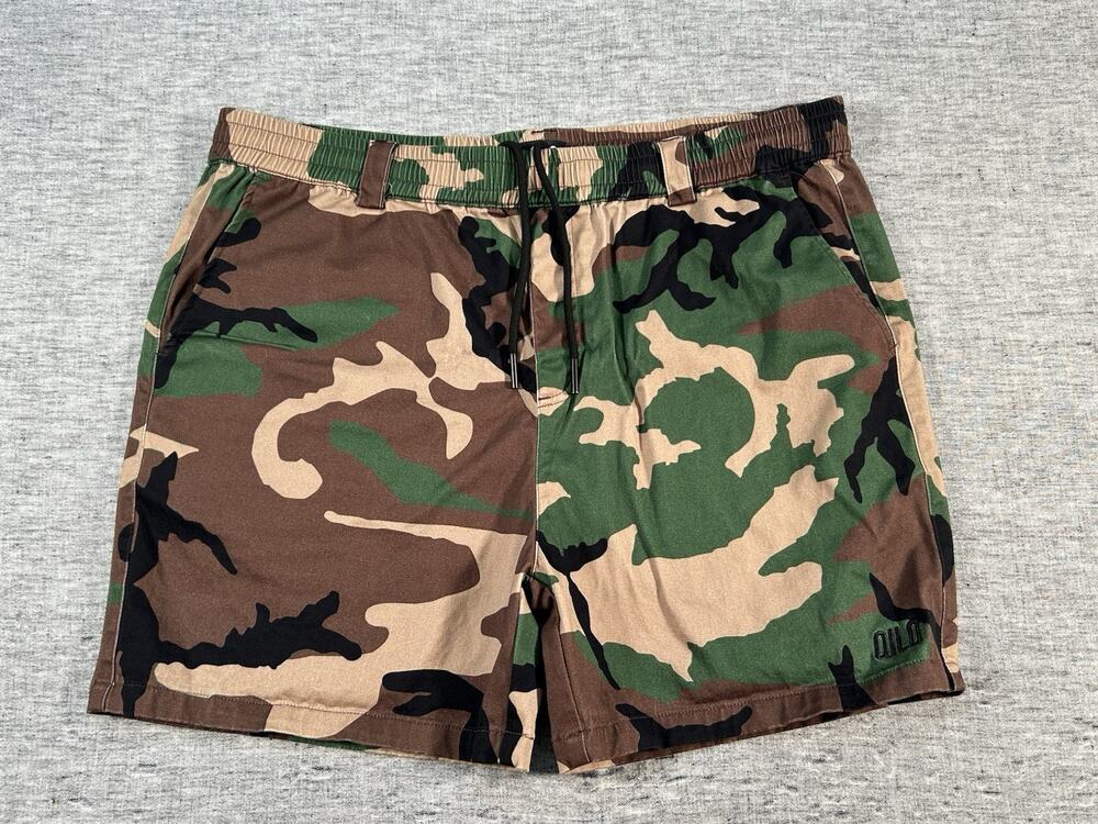 Qilo Shorts Mens XXL 4.5" Woodland Camouflage Elastic Waist Tactical Streetwear